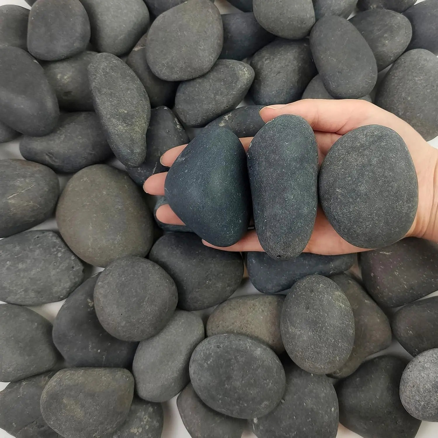 5 lbs Bulk Pack Unpolished Black River Rocks (2-3 in) - Walkway Stones, Garden Planter Decor, Outdoor Landscaping Supplies, Outdoor Decor
