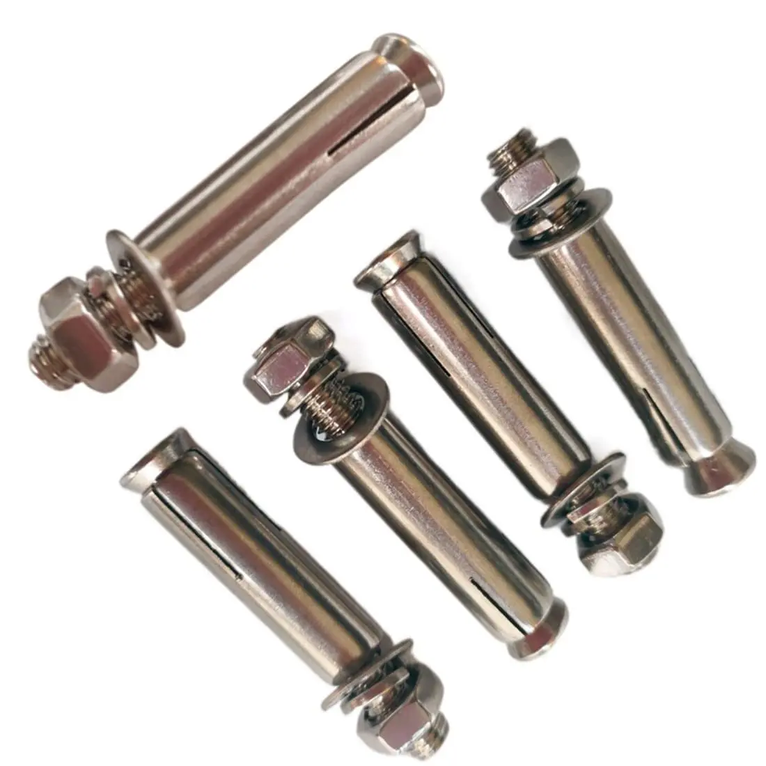5-Pack 304 SS Rust-Resistant M6x60mm External Hex Expansion Bolts with Nuts, Washers - Stainless Steel Fasteners for Concrete, Masonry, Fence Fixing