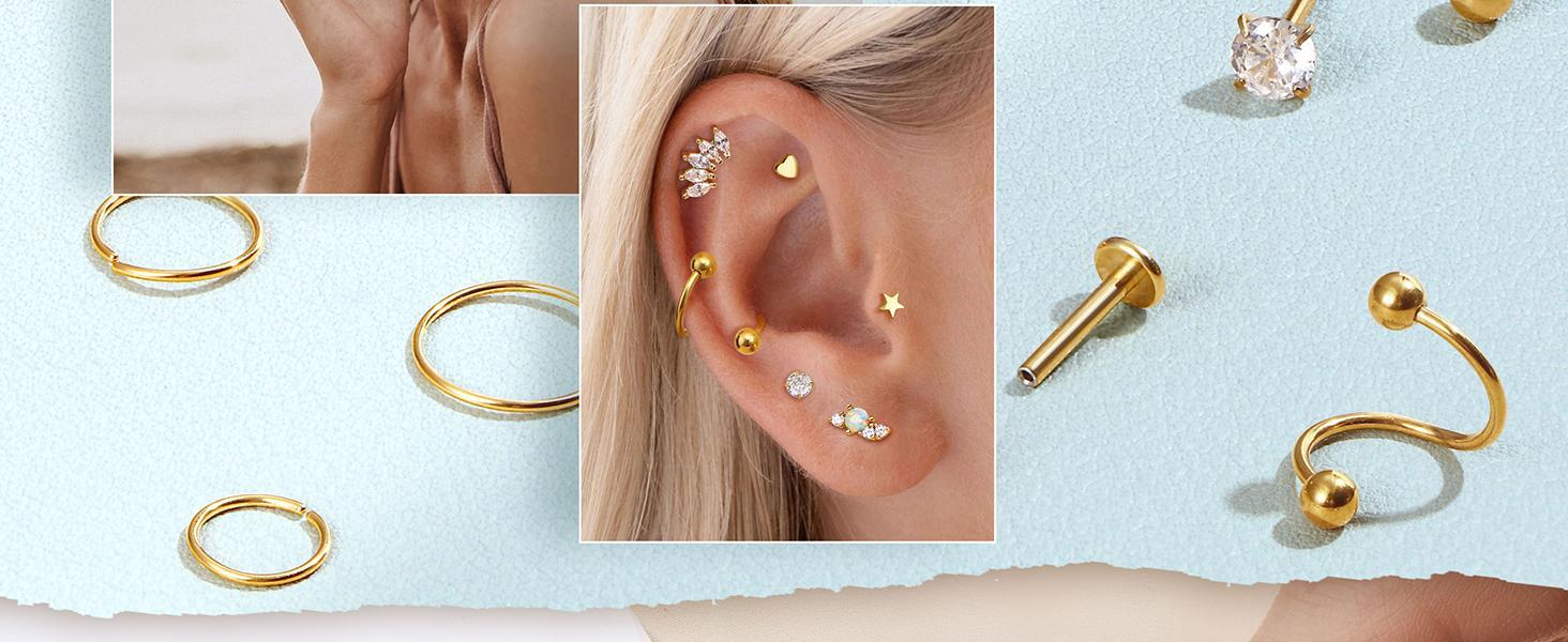 YADOCA 16 Gauge Cartilage Earrings for Women-Hypoallergenic Surgical Stainless Steel Tragus Earring Set Threadless Flat Back Earrings Push in Nose Studs Daith Conch Tragus Helix Piercing Jewelry Cubic Zirconia