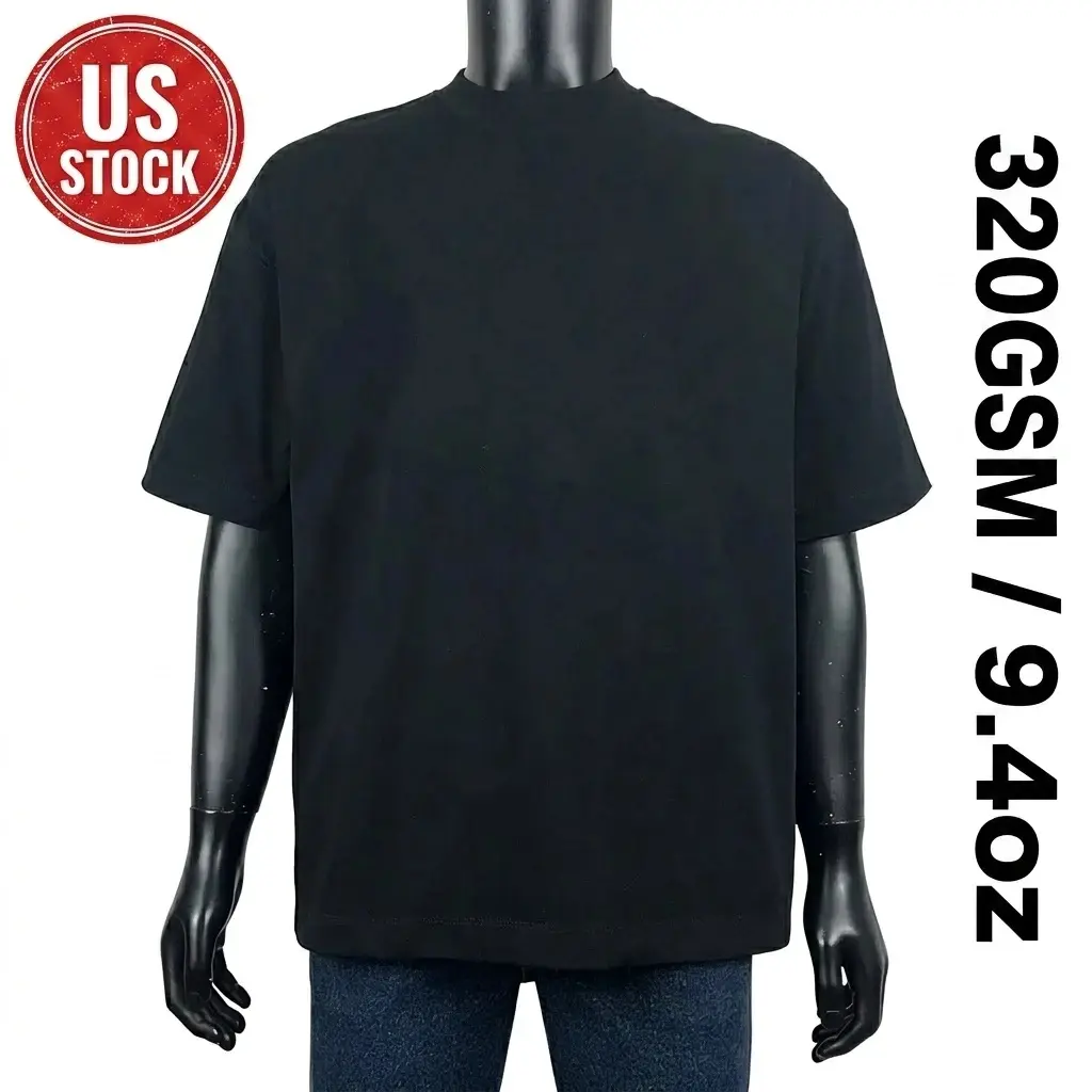 [USA STOCK] Women's 320GSM Heavyweight Mock Neck Boxy Fit Oversized Casual Plain Antishrink Knit Tops, US Warehouse Blank Front Premium Cotton Streetwear Tee (Wholesale), Oversized Cut