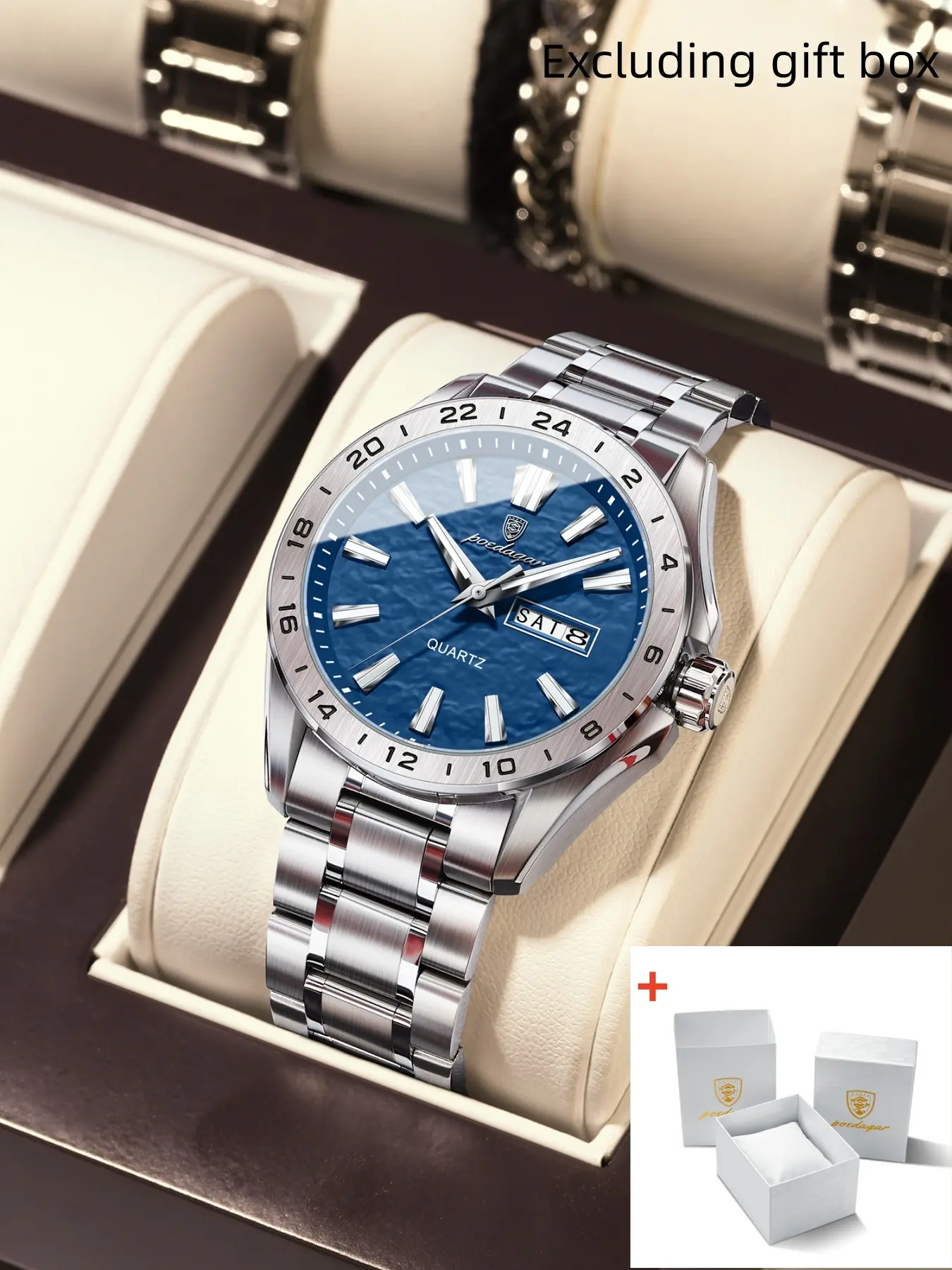 POEDAGAR fashion casual men's watch waterproof night light date display stainless steel watch high-end business men's quartz watch Business fashion watches