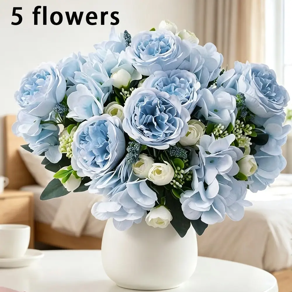 5pcs Artificial Peony Flower Bouquets, Wedding Party Centerpiece, Home Office Kitchen Decor, Valentine's Day Thanksgiving Christmas Decor, Decorative Flowers