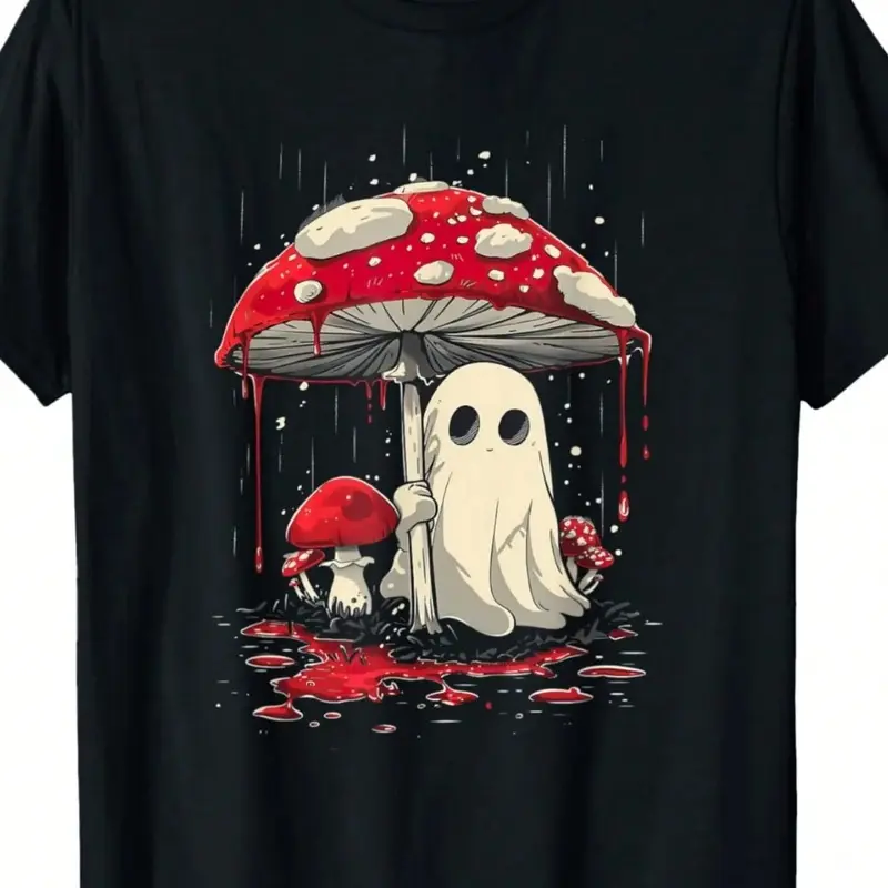 Men's/Women's Halloween Graphic Short-Sleeve Spandex Sports Top, Ghost Mushroom Spooky Fitness Outdoor T-Shirt