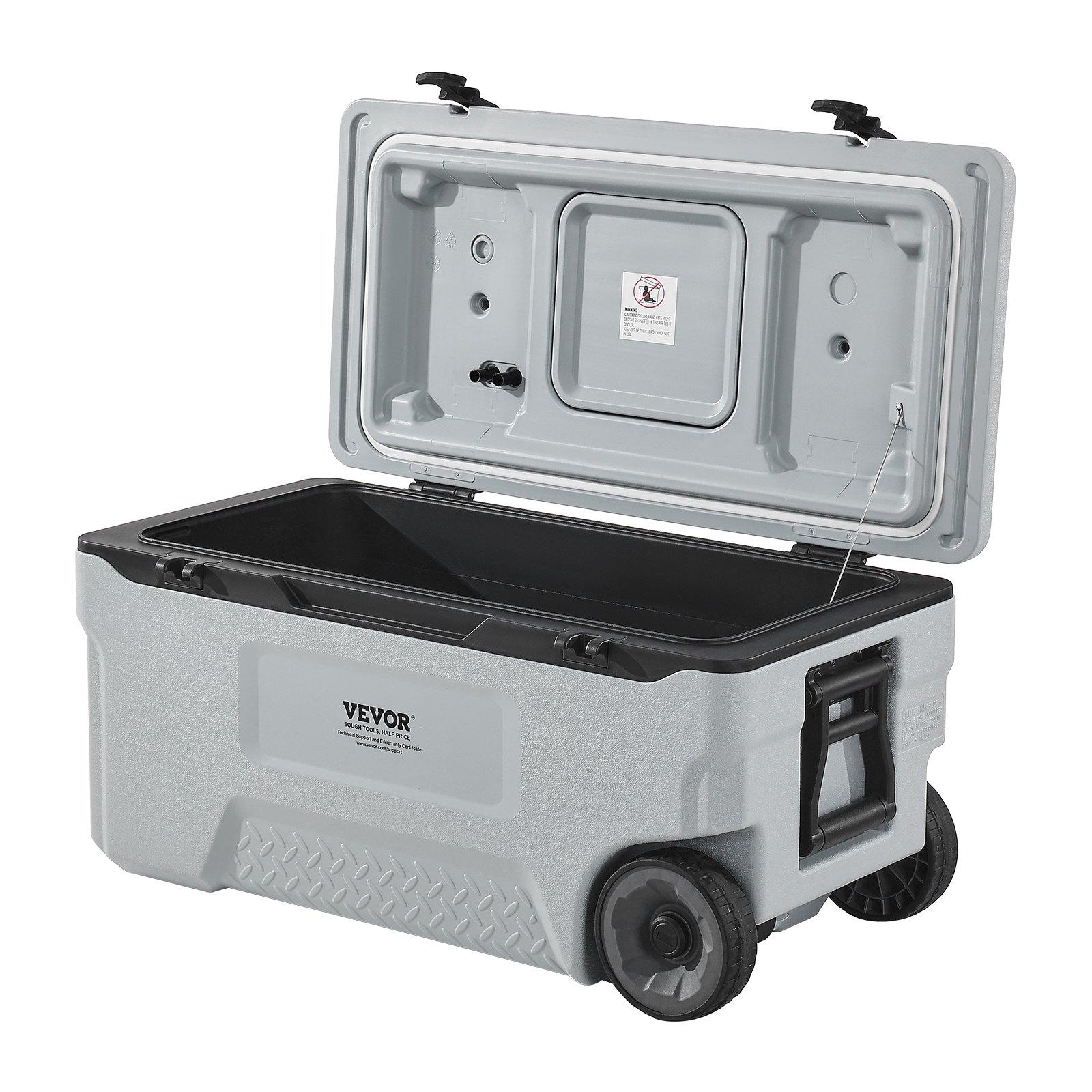 VEVOR Portable Cooler, 74 QT Wheeled Cooler with Ice Retention, Heavy-Duty Handles and Cup Holder, Lightweight Rigid Material Insulated Portable Cooler, Suitable for Family Picnics and Long Trips