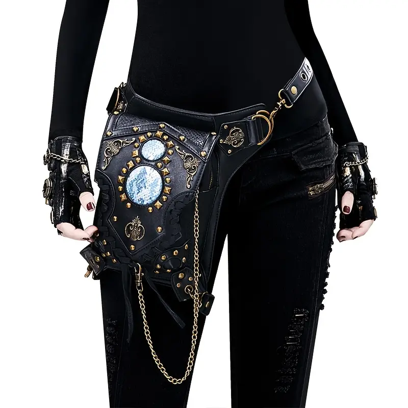 [Steampunk Crossbody Bag] Cross-Border Fashion New Steampunk Single Shoulder Crossbody Bag Chain Bag Women's Waist Bag Men's Trendy