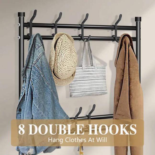 Portable Clothes Rack, Heavy Duty Metal Garment Hanger Stand with Hooks, Collapsible Coat Tree for Home Bedroom Closet Organizing