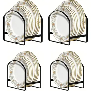 4 Pack Kitchen Plate Holder Organizer for Cabinet Space Saver Dinner Dish Plate Storage Rack Upright Dish Drying Racks Metal Dish Racks Stand for Cupboard and Countertop 2 Large 2 Small Black
