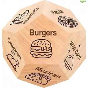12 Sided Natural Beech Wood Food Decision Dice, Laser Engraved What to Eat Dodecahedron, Funny Decision Maker Toy For Date Night Couples White Elephant Stocking Stuffer Birthday Gift For Men Women Teens Adults for Him Her Boyfriends,summerwins