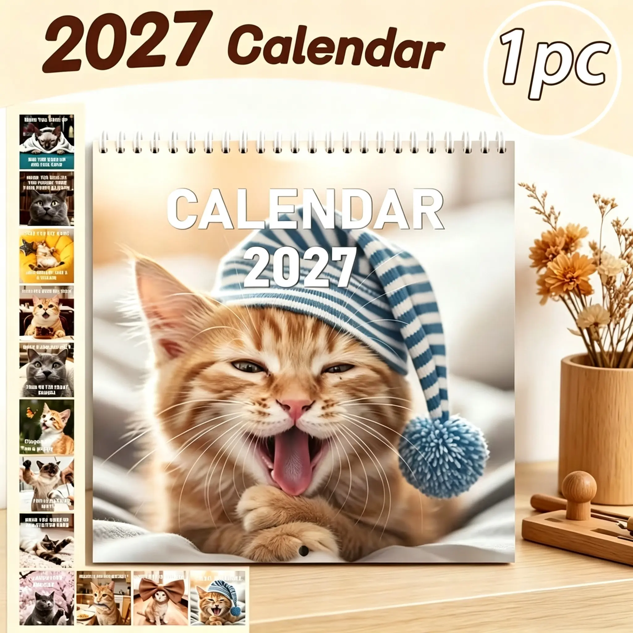 Funny Cat Wall Calendar 2027, Humorous Daily Quotes Design, Monthly Planner for Adults, Perfect Gift for Holidays, Home Decor
