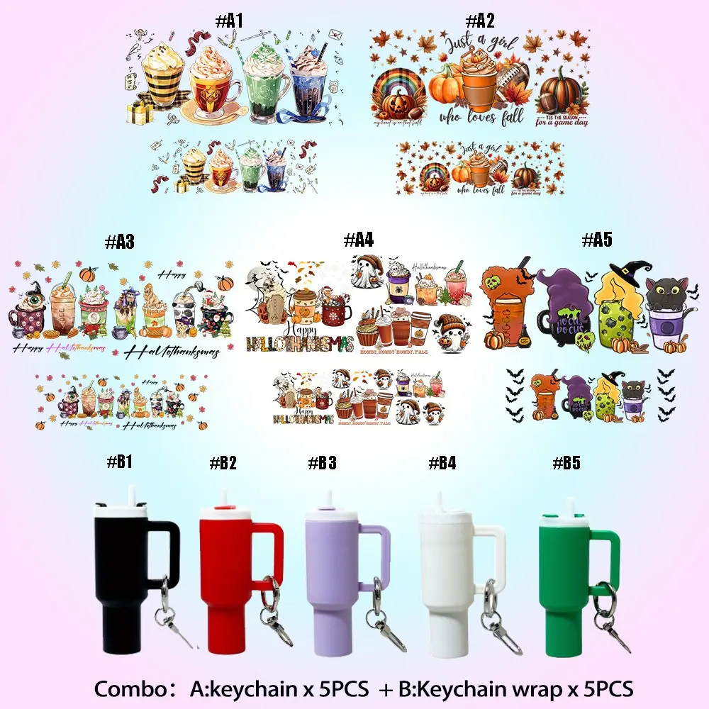 10 in 1 DIY Craft Kit, Halloween & Harvest Festival Design, Includes Mini Keychains & UV DTF Stickers, Perfect for Holiday Gifts