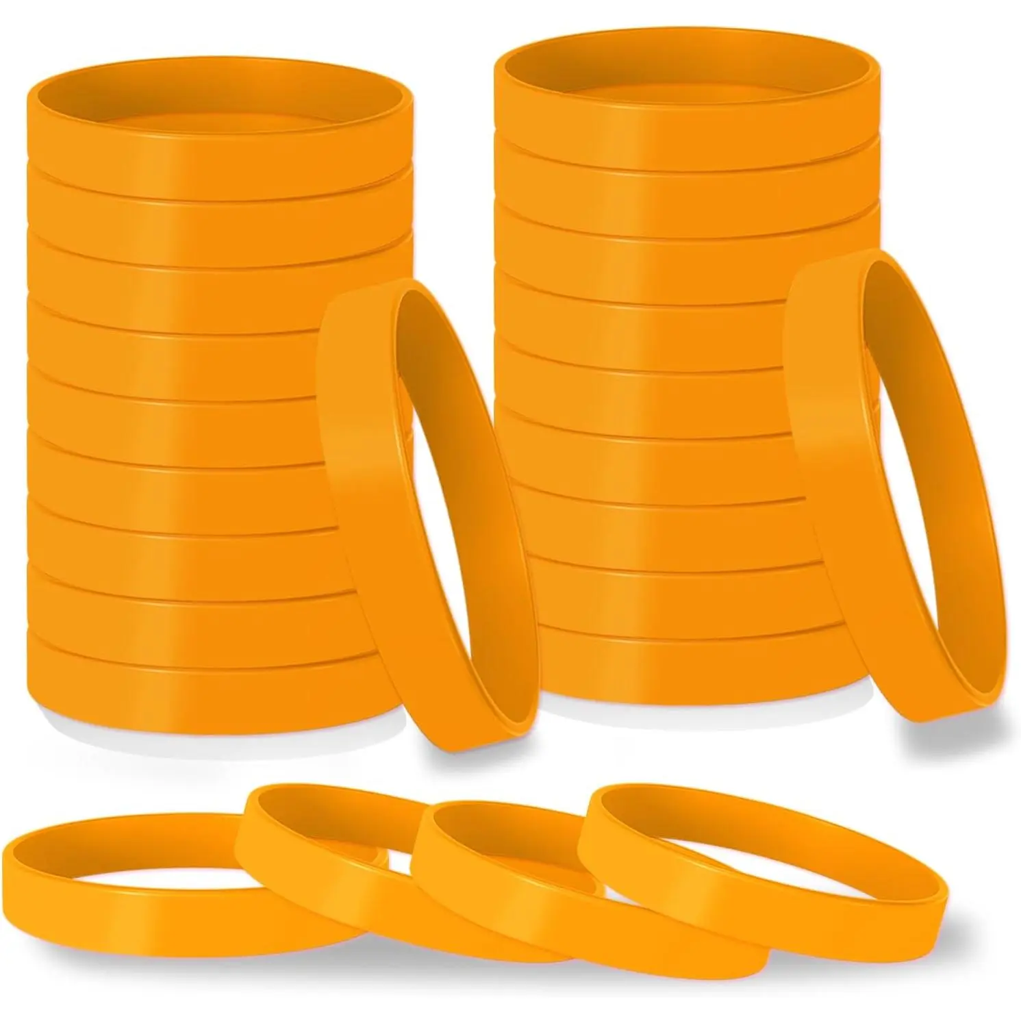 24 count Orange  Bracelets Bulk Blank Color Rubber Wristbands for Men Women Teen Party Gifts