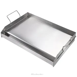 Stove Top Griddle, 23.5"x16" Stainless Steel Griddle, Rectangular Double Burner Griddle Pan, Family Pan Cookware with Handles and Oil Groove, for Gas Grills, SilverH3EasyHouseMart