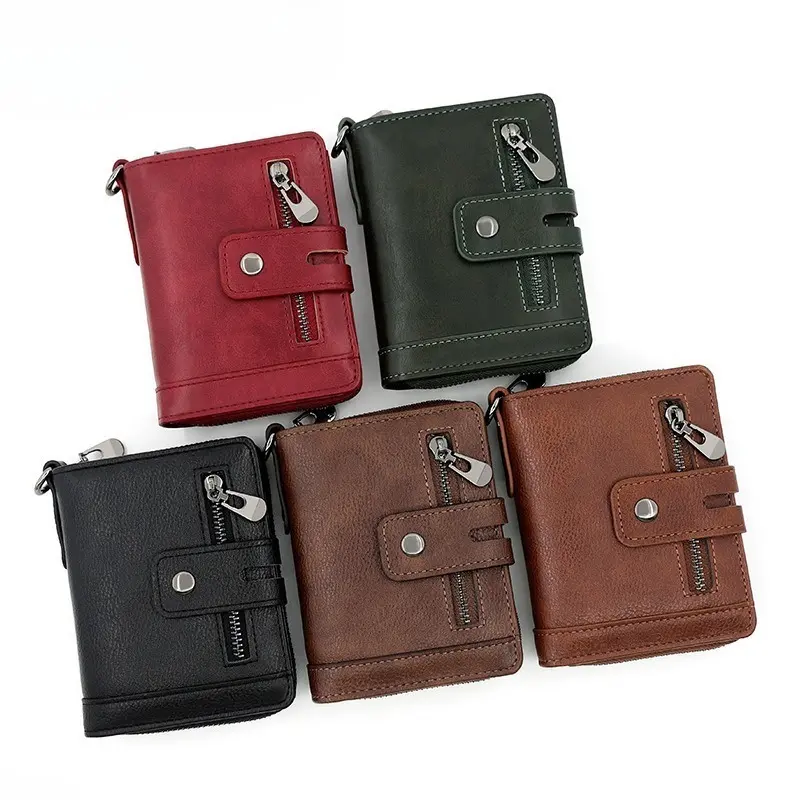 New Unisex Vertical Vintage Bifold Wallet, Multi-Functional Purse with Metal Snap & Zipper Coin Pocket, Minimalist Portable Retro Cash Card Holder for Men & Women Daily Travel
