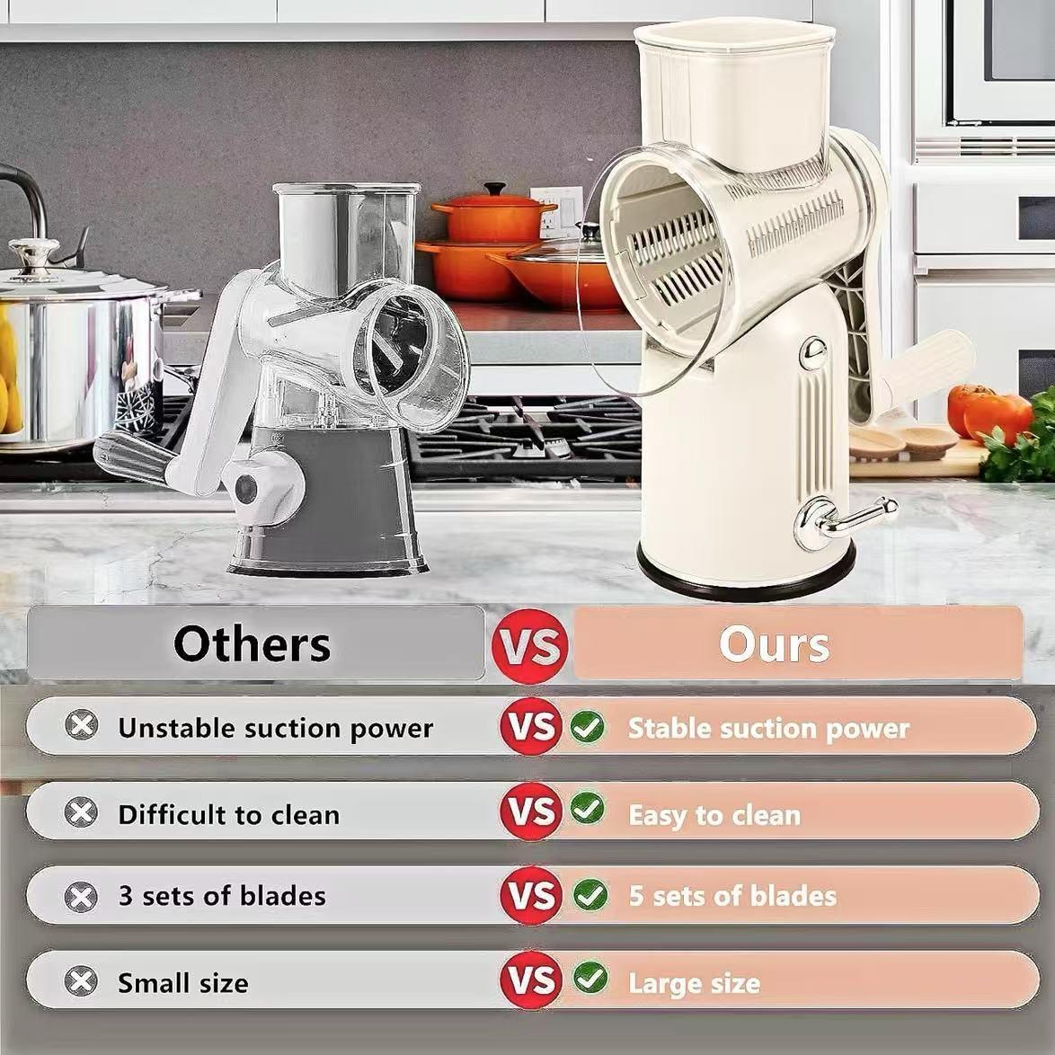 Manual Cheese Grater, 1 Set Rotating Cheese Crusher with Interchangeable Blades, Vegetable Chopper, Kitchen Utensils & Gadgets