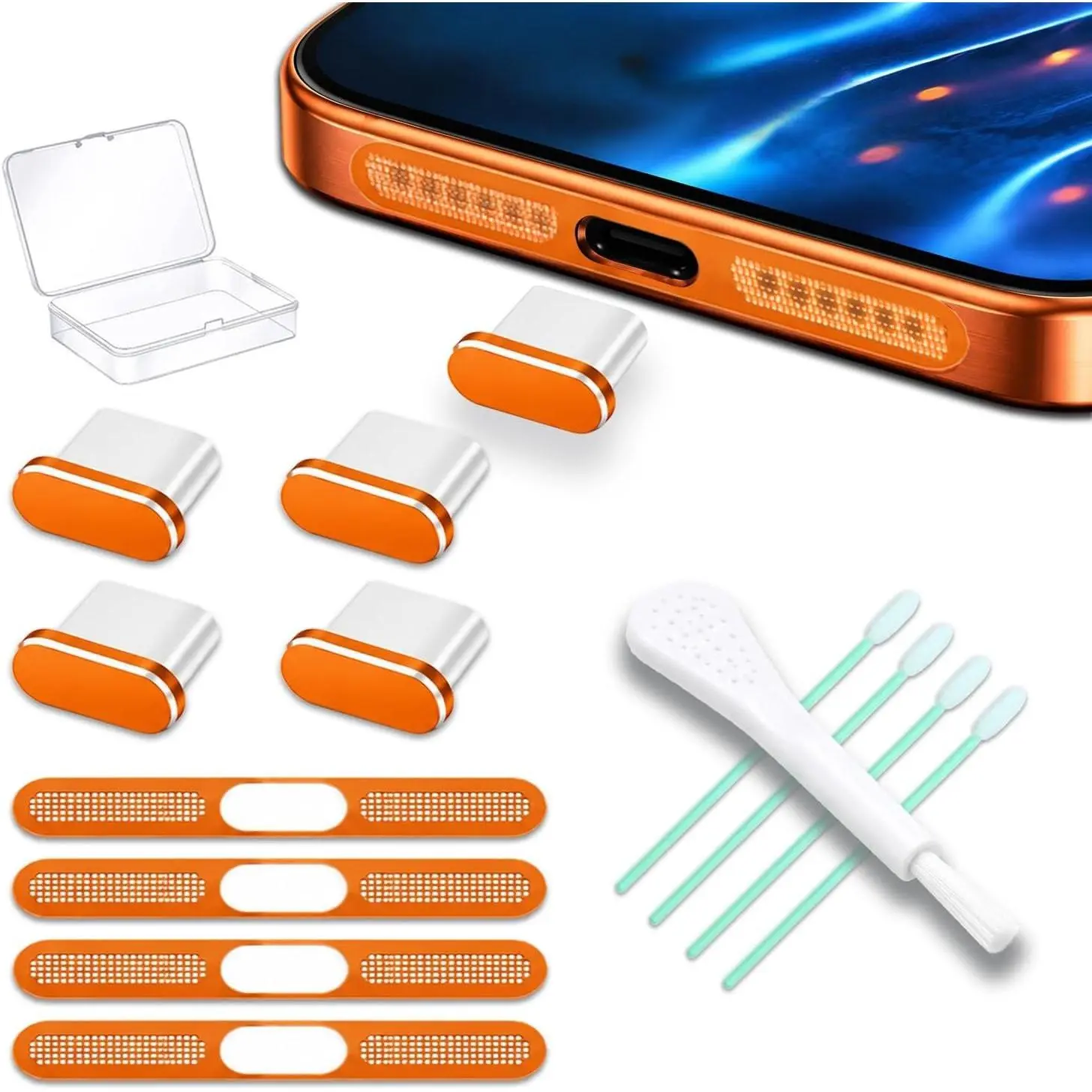 4 Pack USB C Dust Plug USB C Port Cover, Type C  Port Plug Cover with Speaker Dust Cover Phone Accessories for  17 Pro Max (Metal USB C (Orange) 17 Max)