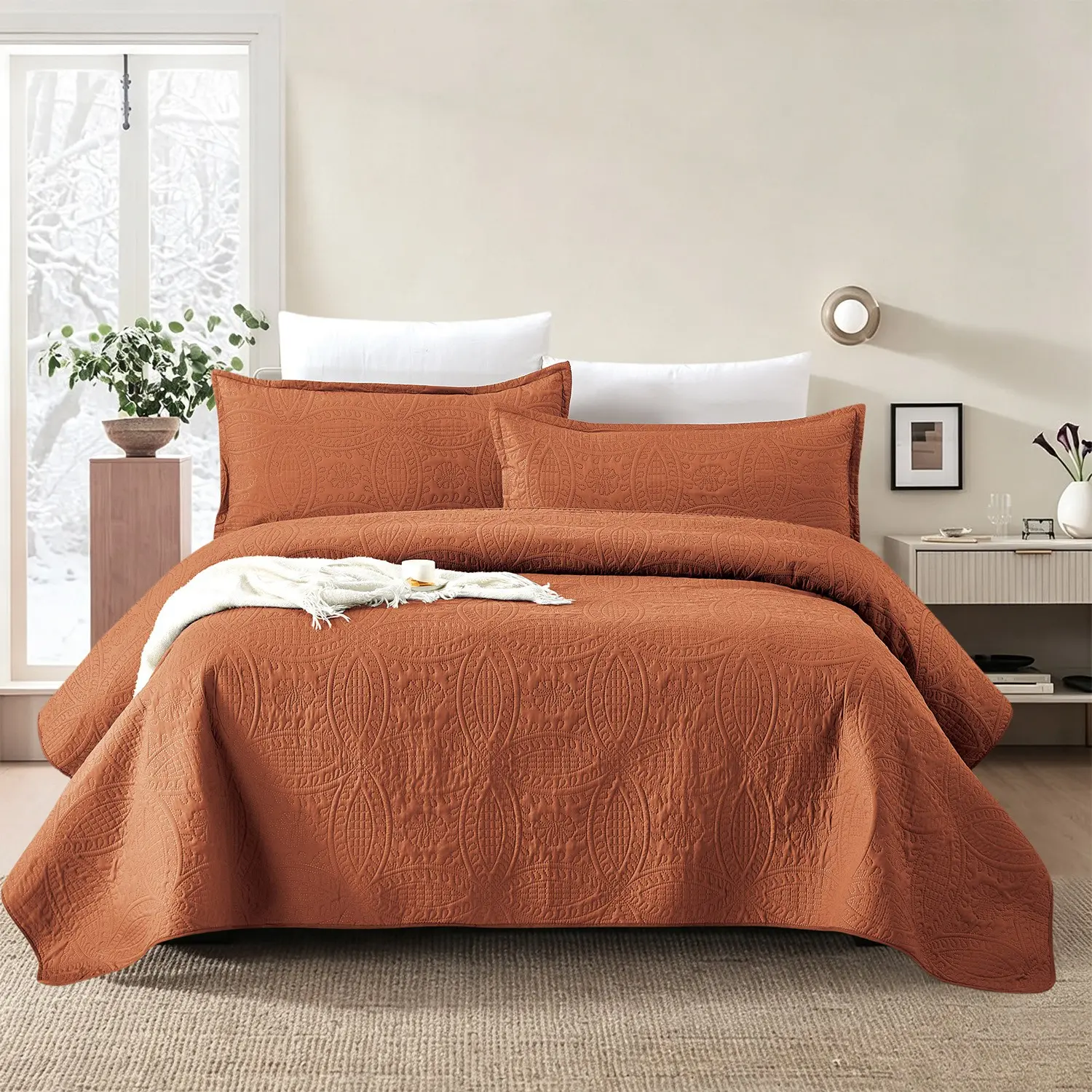 Quilts for Queen Bed Beige Bedspreads Bedding Set - Quilted Bedspread Set - Summer Lightweight Bedspread Comforter - Coin Pattern Bedding Coverlet for All Season - 3 Pieces (1 Quilt, 2 Pillow Shams) - Quilt Sets