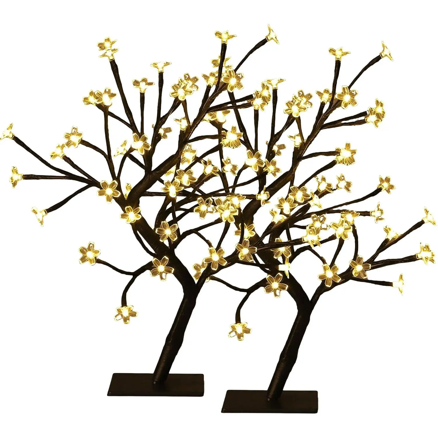 2 Pack 17.7 in Lighted Cherry Blossom Tree, USB Tabletop Bonsai Lamp with Warm White LED Lights and Bendable Branches for Indoor Home
