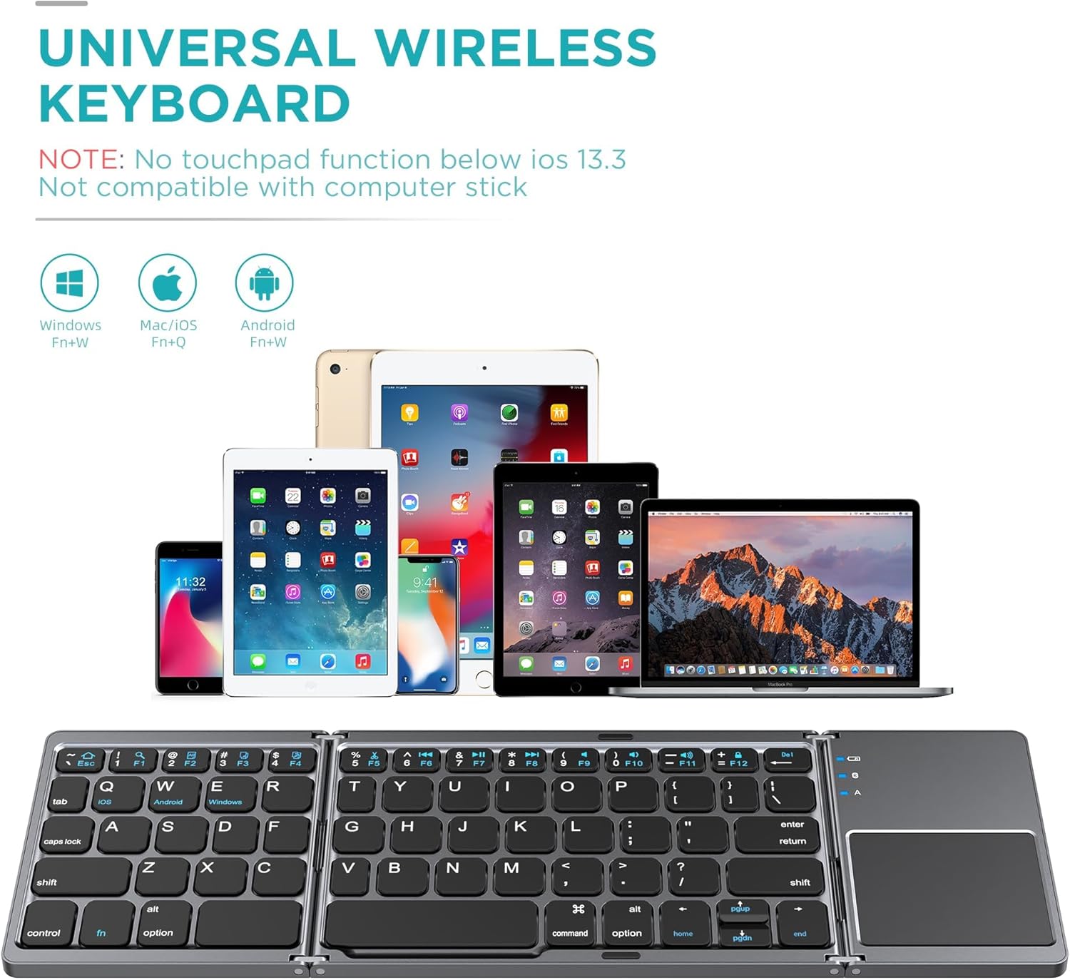 Foldable Wireless Keyboard, Rechargeable Portable Mini Folding Keyboard for iPad, Tablet, Phone, Windows, Android & iOS Devices, Compact Travel Keyboard