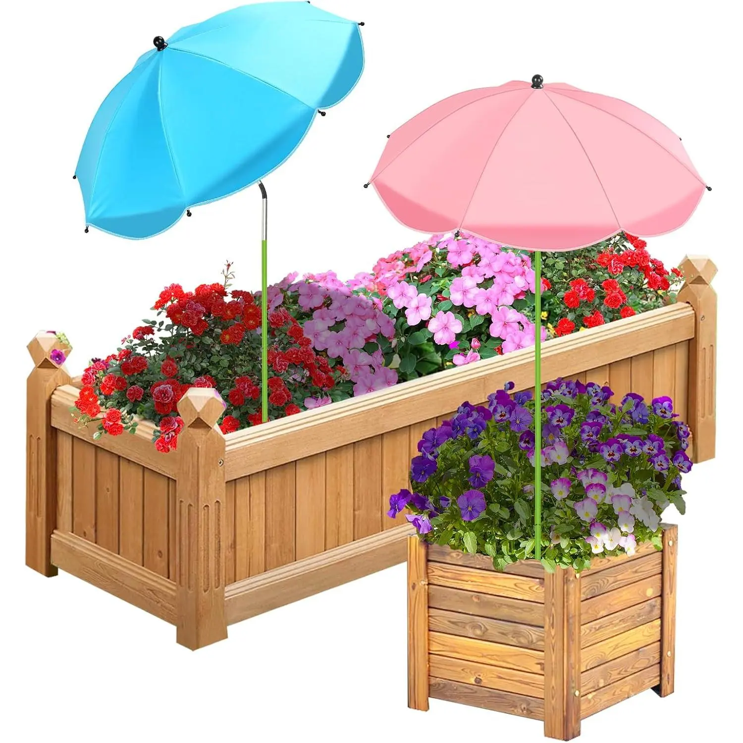 2 Pack Upgraded  Umbrellas for Outdoor , 26" Larger Garden  Umbrella Shade with Adjustable Angle, 43.4" Higher Sun Shade for , Potted , Garden Beds ( & Blue)