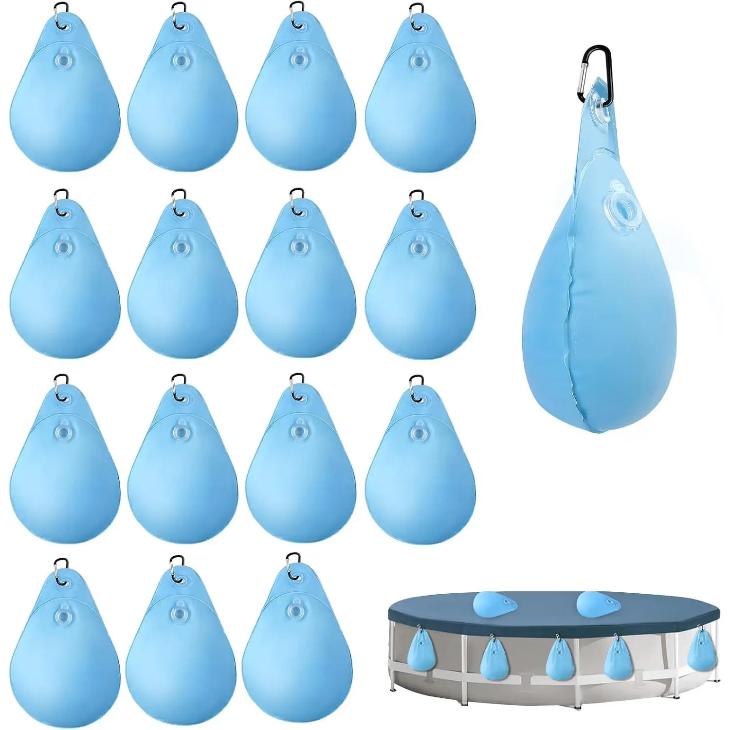 16 Pack Pool Cover Weights with Hooks, Leakproof Swimming Pool Cover Hanging Bag Thick PVC Pool Water Bags, Antifreezing Winter Pool Tarp Weights  Above Ground Pool Cover