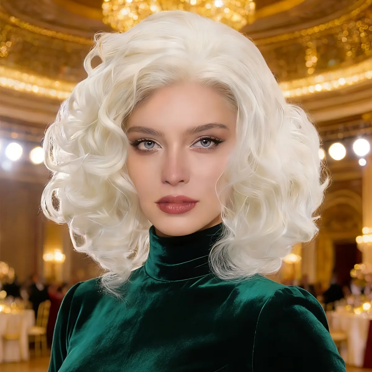 Vintage White Platinum Short Loose Curly Wig | 1950s Hollywood Theme Party Classic Actress Cosplay Wig, High Temperature Fiber Material