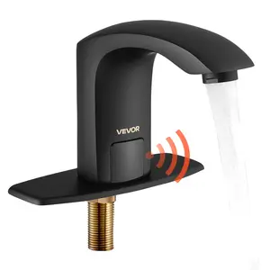 VEVOR Touchless Bathroom Sink Faucet, Automatic Motion Sensor Restroom Toilet Faucet with Hole Cover Plate, Battery Operated,Adjustable Temperature for 9/16 in Pipe Commercial Lavatory,Matte Black