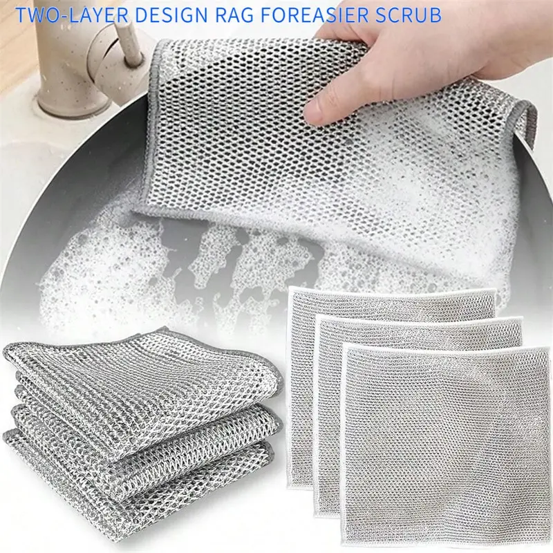 Dishwashing Cloth 12pcs 5pcs 7.87inch, Multipurpose Wire Dishwashing Rags, Non-Scratch Wire Dishcloth, dishcloths for washing dishes, Kitchen Cleaning Supplies