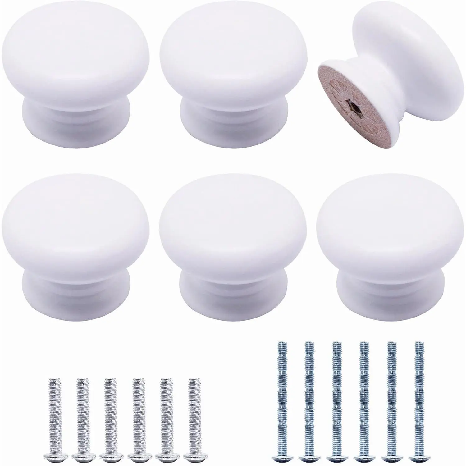Wooden Cabinet Knobs 6 Pack,  Dresser Knobs Kitchen Cabinet Knobs Modern Round Knobs for Furniture Cupboard Dresser Drawer Closet Door (6, White)
