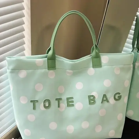 Women's Polka Dot Canvas Tote Bag with Letter & Handle Design, Large Capacity Work Bag for Daily Commute, Casual Everyday Use #GLOBAL PICKS