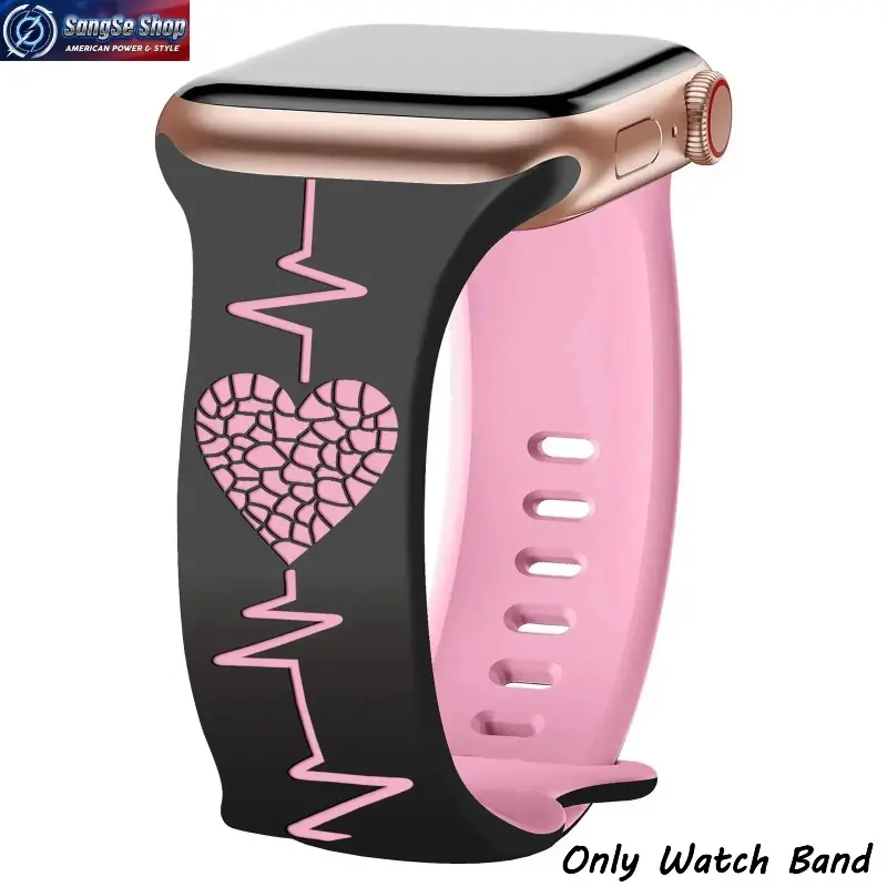 Two‑Tone Engraved Silicone Smartwatch Band, Soft Breathable Adjustable Replacement Wrist Strap 38‑49mm, Durable Sport Wristband for Workout Gym Outdoor Daily Wear