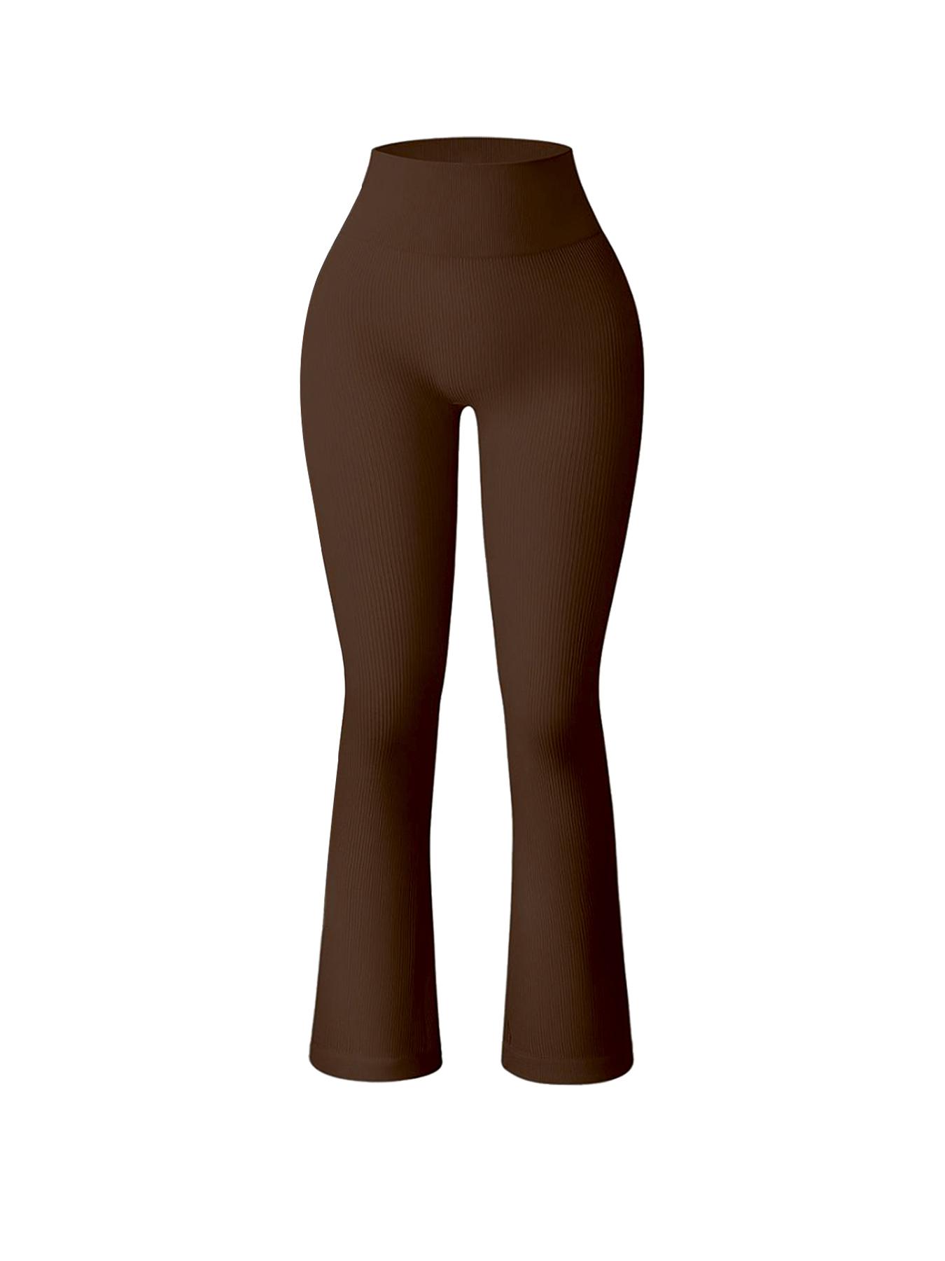 Women's Solid High Waist Sports Flare Leg Pants, Fold Over Flare Pants, Casual Comfy Breathable Seamless Yoga Bell Bottom Trousers for Gym Workout Running, High Stretch Leggings, Flared Yoga Bottoms