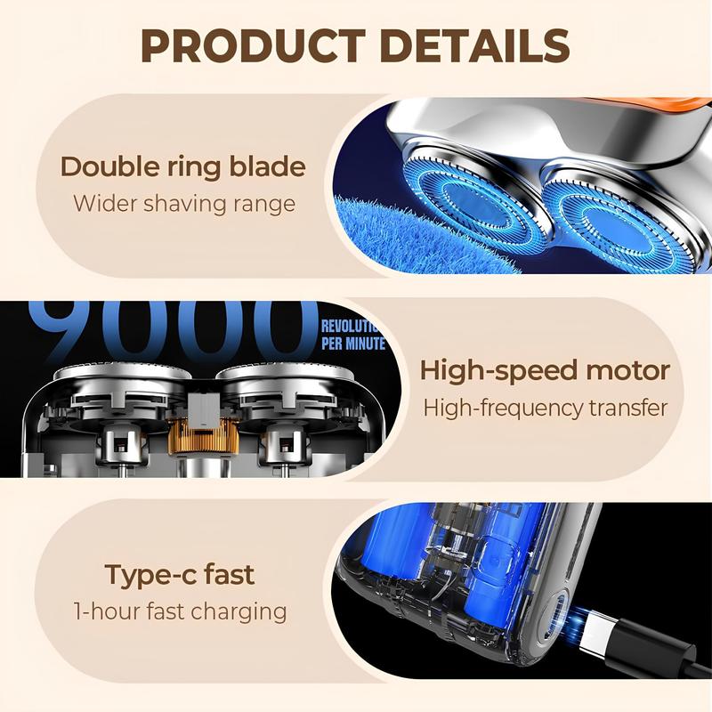 Mini Shavers for Men,Portable Rotary Dual Ring Electric Shaver,Mini Magnetic with Digital Display Washable Head Razor,USB Rechargeable Waterproof Electric Hair Cutting Machines,for Home Travel