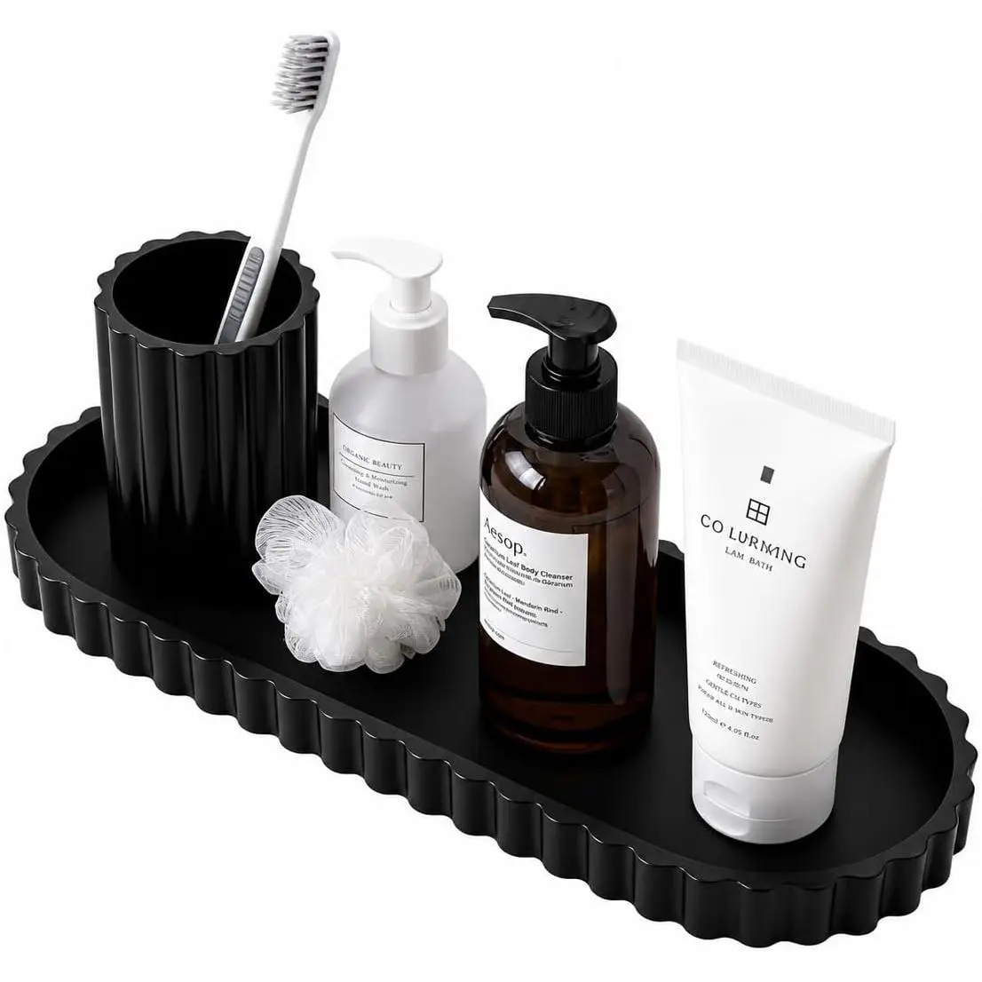 Bathroom  Tray for Countertop, Rectangle Toilet Paper Basket Organizer, Bathroom Organizer for Soap, Perfume, Candle(Single Black)