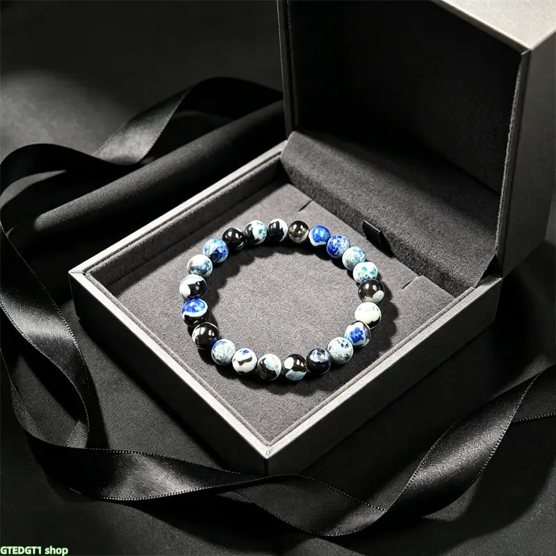 Beaded Blue Fire Agate Stone Bracelet, a Crystal Healing Charm for Mental Clarity, Jewelry for Daily Wear and Meditation homedecor