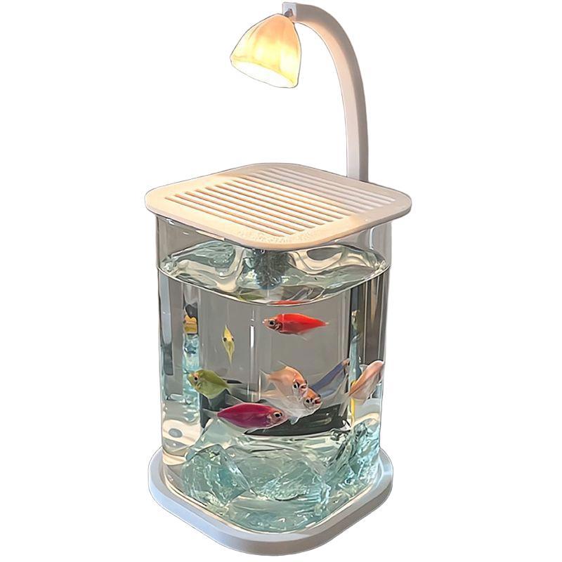 Transparent Ice Crystal Small Fish Tank Desktop Creative Betta Tank Pearl Diamond Decor Landscape Complete Set