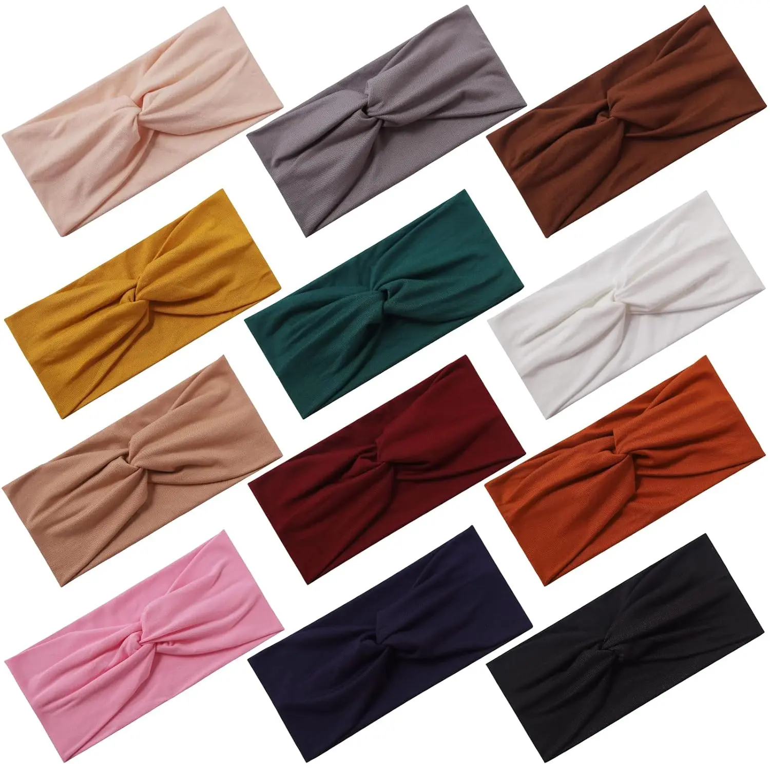 12 Pcs Stretchy Headbands for Women, Absorbed Sport Headband | Soft Twist Knotted Headbands for Daily Life Yoga Workout