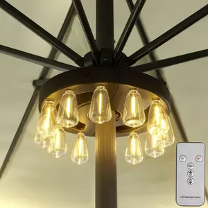 Battery Operated Outdoor Patio Umbrella Lights with Dimmable Timer, 12 Warm White LED Bulbs, 3 Brightness Modes for Backyard & Camping