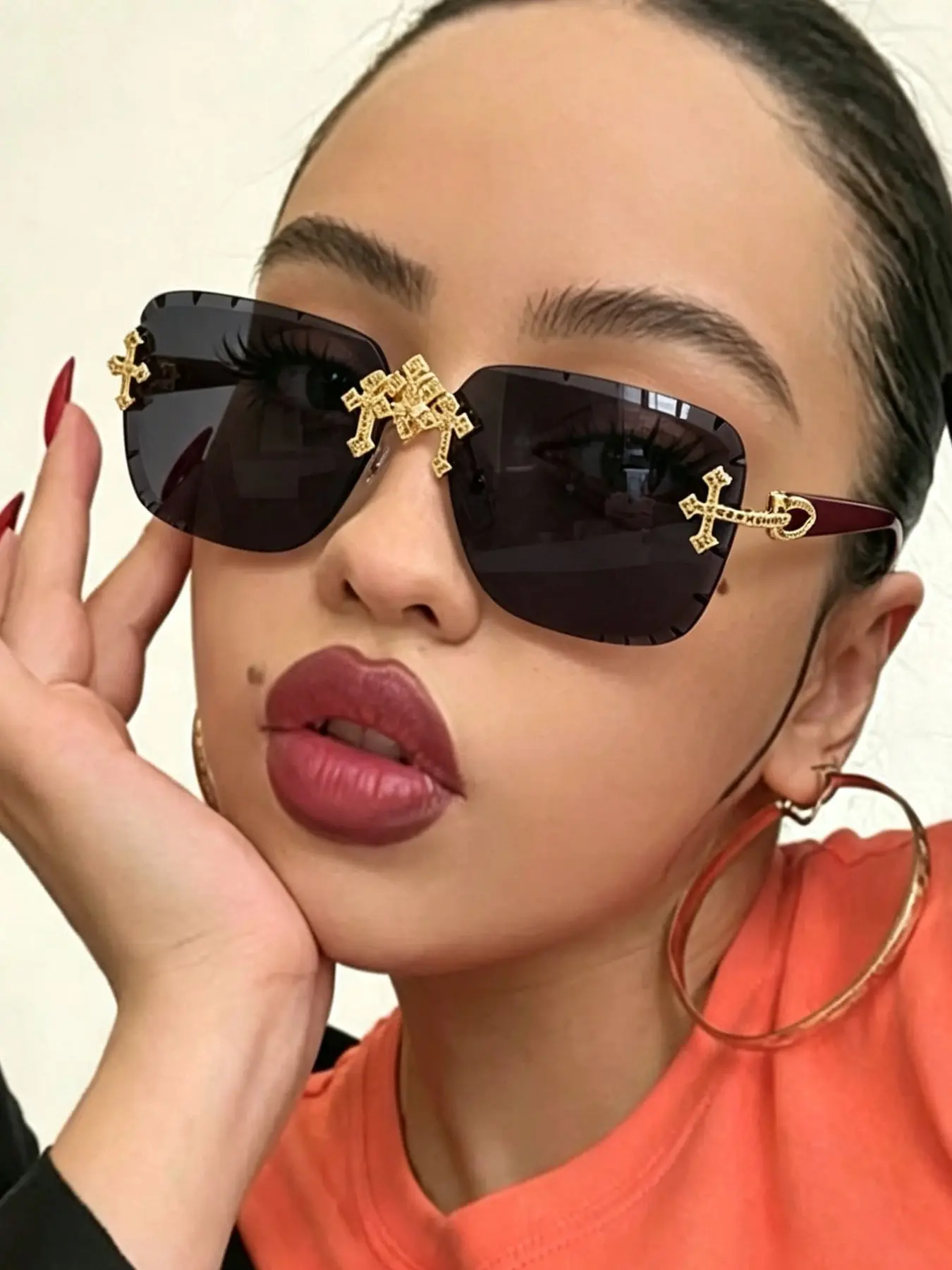 New Rectangular Frameless Trimming Glasses, Luxury Floral Trim Diamond Fashion Eyewear, Unisex Street Style, Daily Wear Decorative Glasses, Fashion Sunglasses