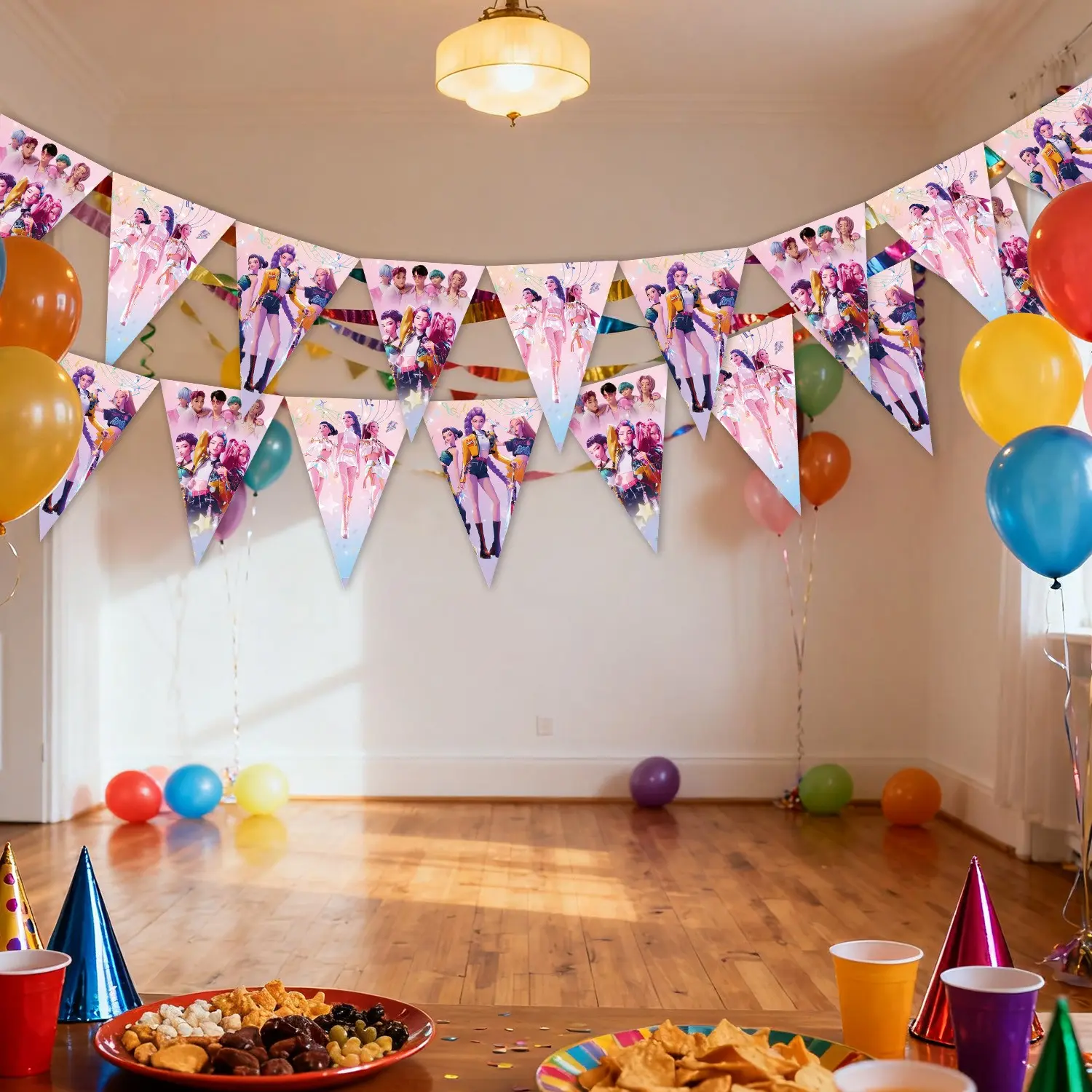 10pcs Korean K-Pop Girl Group Party Bunting Flags, Birthday Party Decorations, Best Choice for Parties and Gatherings, Colorful Triangle Flags