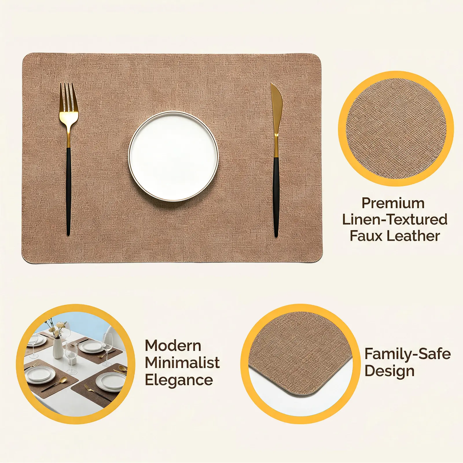 12 Pack Faux Leather Placemats, 100% Waterproof & Heat Resistant Table Mats, Wipeable Non-Slip Kitchen Place Mats for Kitchen,Dining Room,Outdoor,17 x 12 in