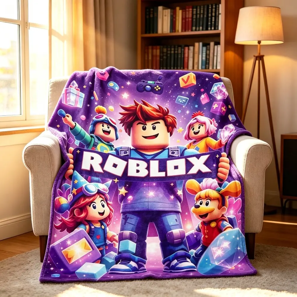 Block Style Gaming Flannel Blanket, Soft Cozy Lightweight Throw for Adult Blanket Kids Blanket, Pixel Adventure Game Design Gamer Room Decor Summer Cooling Air Conditioner Blanket for Sofa Bed Bedroom Dorm Travel Gift