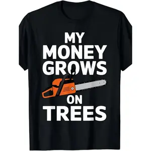 Fun Lumberjack Chainsaw Tree Logger Arborist T-Shirt |   "My Money Grows On Trees" Slogan And Chainsaw Graphic, 220Gsm Heavyweight Pure Retro Unisex Tee For Men, All-Season Comfort, Casual And Workwear For Loggers, Foresters