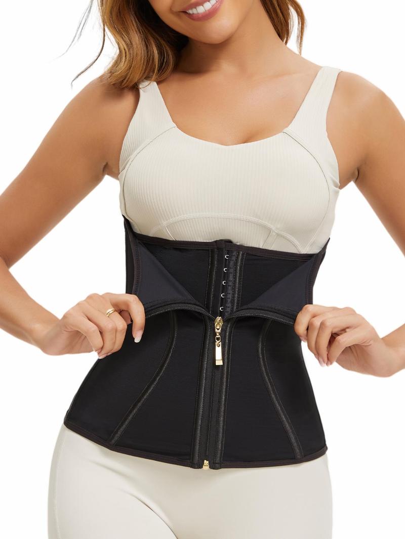 Women's Solid Color Zipper Hook & Eye Closure Waist Trainer, Tummy Control Shaper, Waist Cincher for Women, Shapewear, Built In Shaper