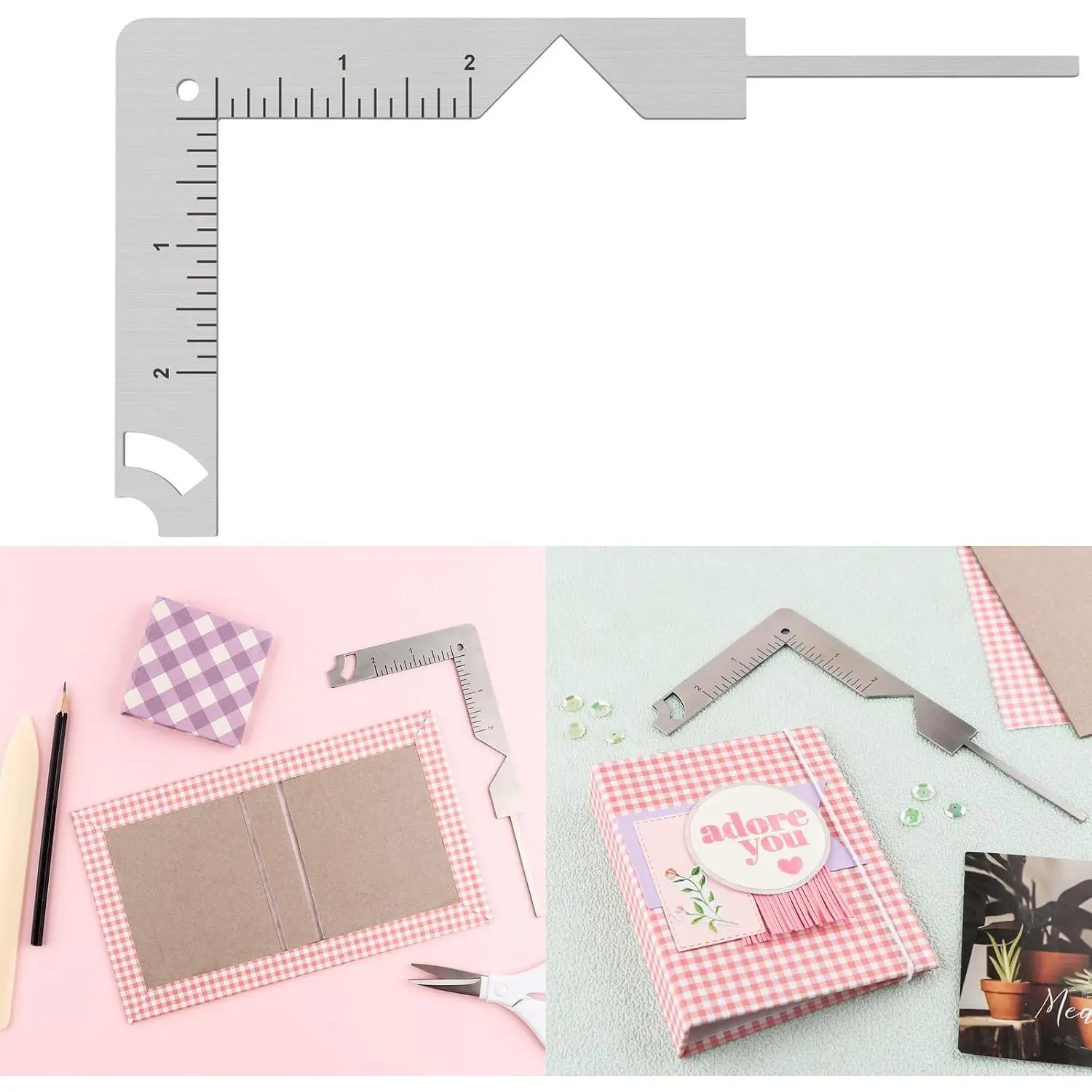 5-in-1 Book Cover Guide to Create Sturdy Chipboard Covers, Bookbinding Ruler, Stainless Steel Metal Book Binding Cover Tool, Scrapbooking Tools Arts Crafts, Scrapbook Cover Maker