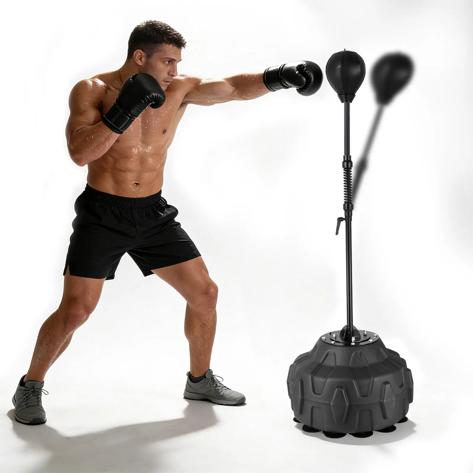 Height-Adjustable Metal Punching Bag with Stand, Nuts, Wrench, Plug - Floor-Standing Kickboxing Speed Ball for Home Gym Fitness Training & Stress Relief (Indoor Gaming Furniture)