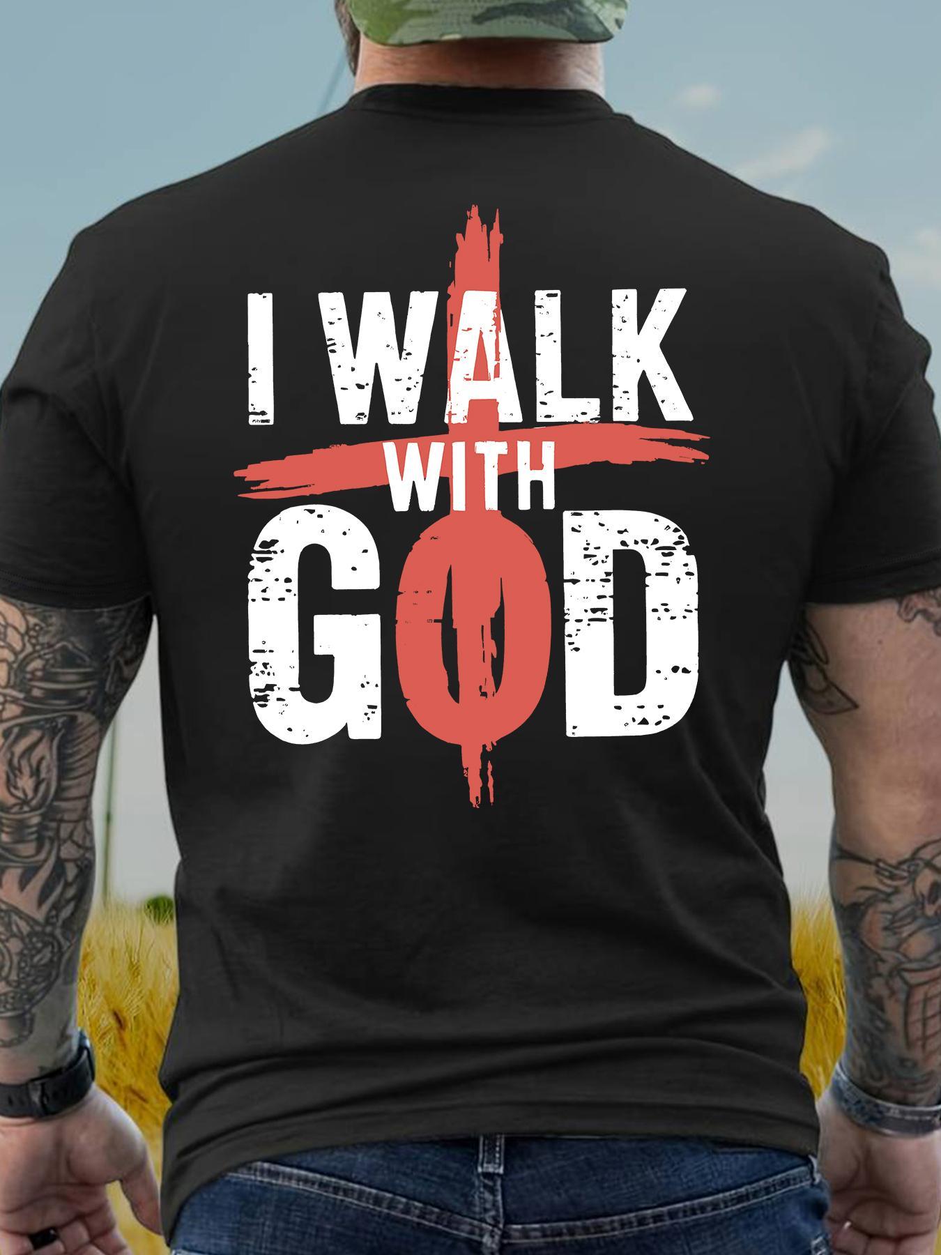 Men's Letter & Cross Print Round Neck Tee, Casual Style Tee, Regular Fit Casual Short Sleeve Crew Neck T-shirt for Summer, Men's Top for Daily Wear, Casual Comfy Streetwear