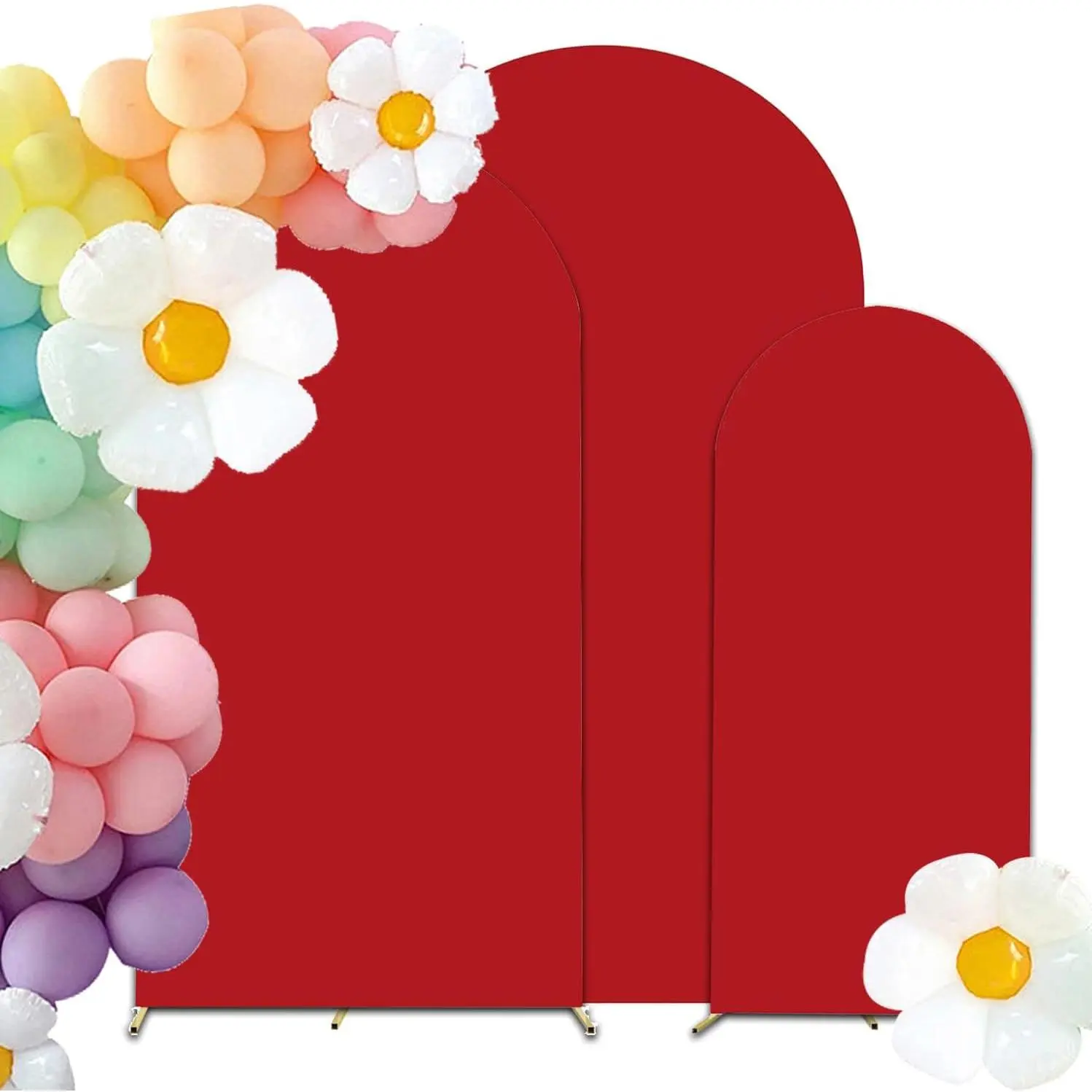 Set of 3 Wedding Arch Cover 6FT,6.6FT,7.2FT Spandex Fitted Stretchy Arch Stand Covers,2 Sided Round Top Chiara Backdrop Cover for Birthday Banquet Baby Shower Arch Decoration(Red)