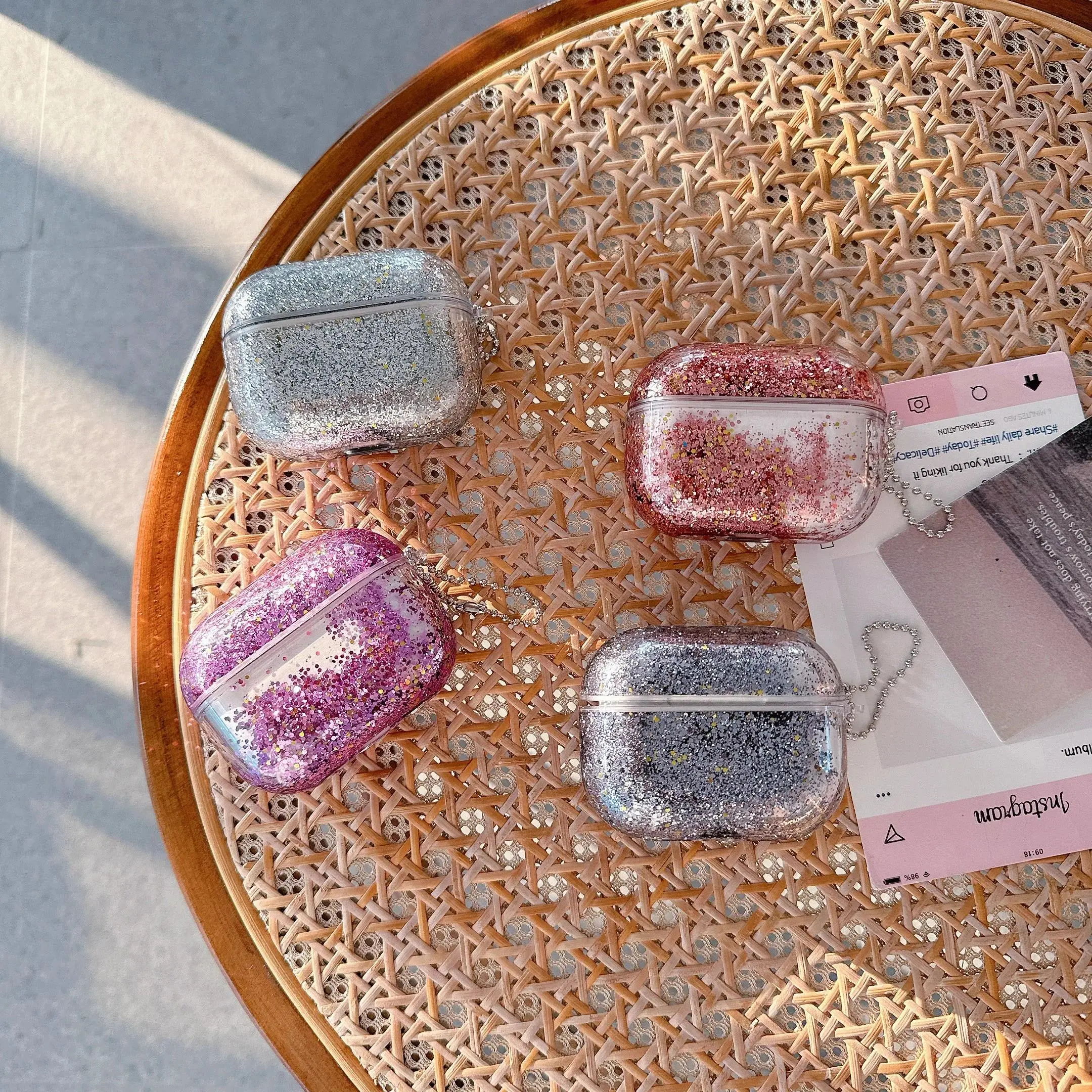 Glitter Liquid Quicksand Crystal Plastic Case For AirPods 2 3 4 Pro 2 3 Earphone Cover