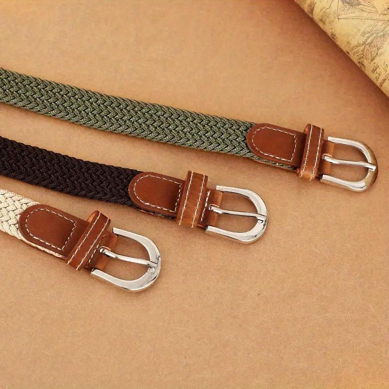 Chic Boho Braided Belt with Square Pin Buckle - Stretchy Linen, Hand-Washable, Perfect for Casual & Outdoor Wear