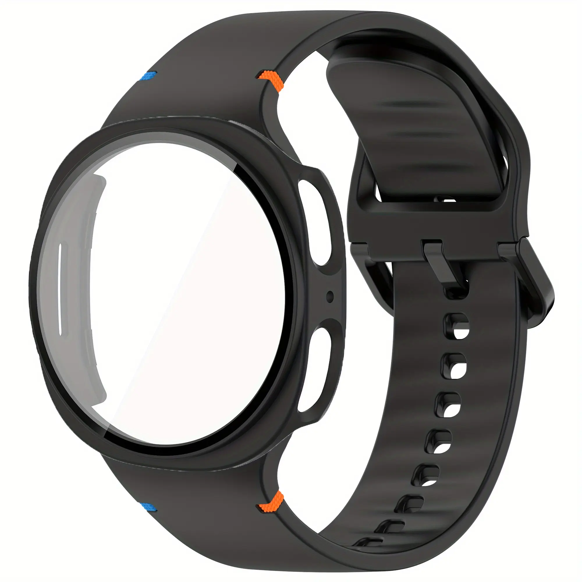 Soft Watch Band and Protective Case for Samsung Galaxy Watch 9 8 (44mm/40mm), Durable Sport Wavy Stitch Design Watch Strap with Scratch-Resistant Protective Tempered Glass Case Combo, Ideal Gift for Couples